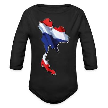 Thailand Flag in Thailand Map - Organic Long Sleeve Baby Bodysuit - black - Front