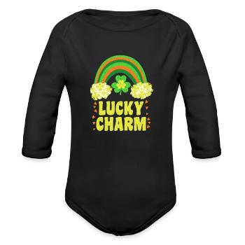 Lucky Charm Lucky Rainbow - Organic Long Sleeve Baby Bodysuit - black - Front