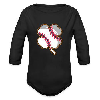 Baseball player shamrock lucky charm - Organic Long Sleeve Baby Bodysuit - black - Front