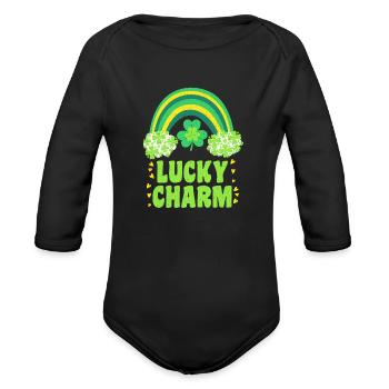 Lucky Charm Lucky Rainbow - Organic Long Sleeve Baby Bodysuit - black - Front