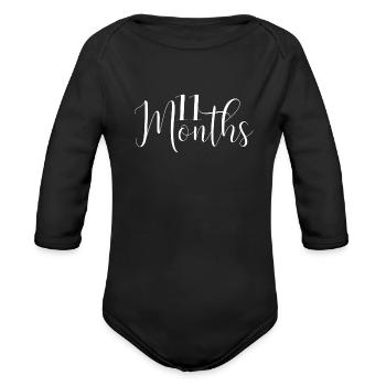 Eleven Months Cute Great For Kids Toddlers - Organic Long Sleeve Baby Bodysuit - black - Front