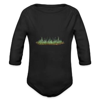 Grass ground nature green - Organic Long Sleeve Baby Bodysuit - black - Front