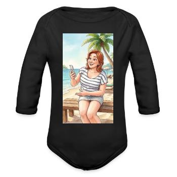 Beach Selfie Moment - Organic Long Sleeve Baby Bodysuit - black - Front
