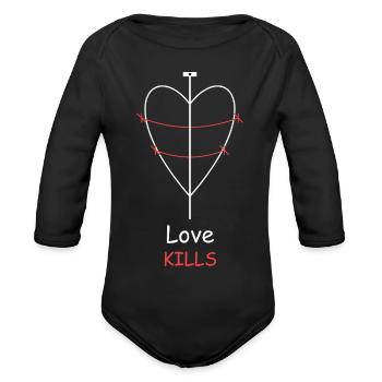 Love Kills Barbed Wire Heart Dagger - Organic Long Sleeve Baby Bodysuit - black - Front