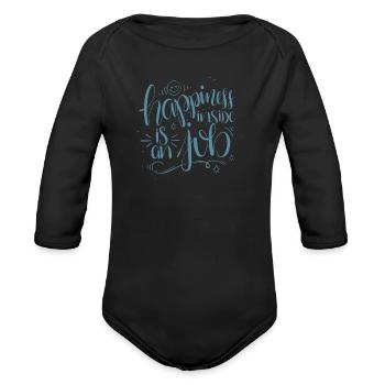 happiness inside is an job - Organic Long Sleeve Baby Bodysuit - black - Front