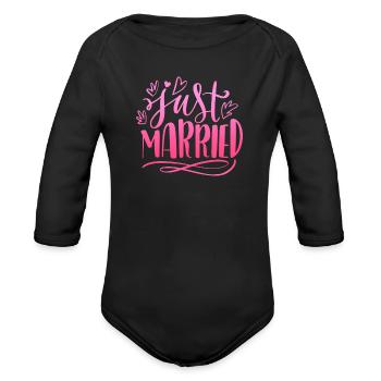 just married - Organic Long Sleeve Baby Bodysuit - black - Front