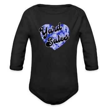 Yard Sales blue camo heart - Organic Long Sleeve Baby Bodysuit - black - Front