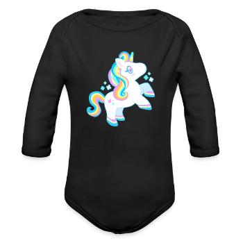 Lucky Charm Unicorn - Organic Long Sleeve Baby Bodysuit - black - Front