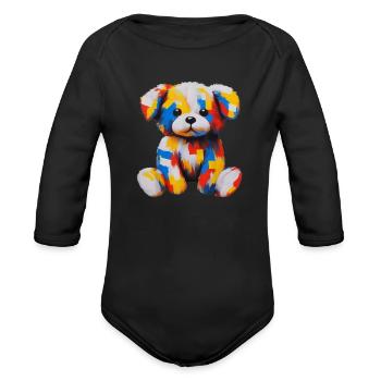Dog Artwork Animal Colourful - Organic Long Sleeve Baby Bodysuit - black - Front