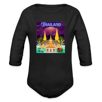 Thailand ! - Organic Long Sleeve Baby Bodysuit - black - Front