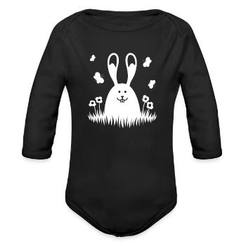 Easter Bunny In The Grass - Organic Long Sleeve Baby Bodysuit - black - Front