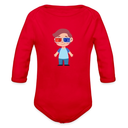 Boy with eye 3D glasses - Organic Long Sleeve Baby Bodysuit