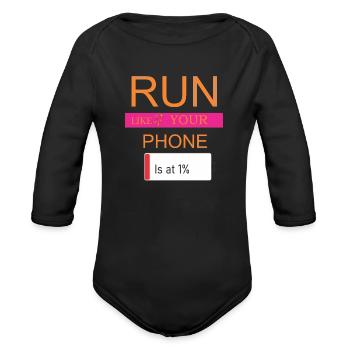 Phone run - Organic Long Sleeve Baby Bodysuit - black - Front