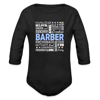 Barber Job - Organic Long Sleeve Baby Bodysuit - black - Front