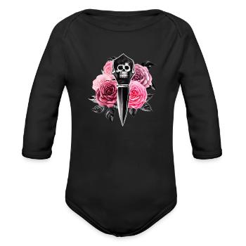 Roses and Skull Dagger - Organic Long Sleeve Baby Bodysuit - black - Front