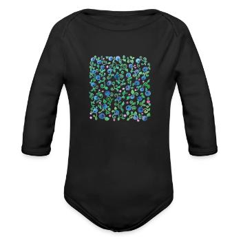 Blueberry Season - Organic Long Sleeve Baby Bodysuit - black - Front