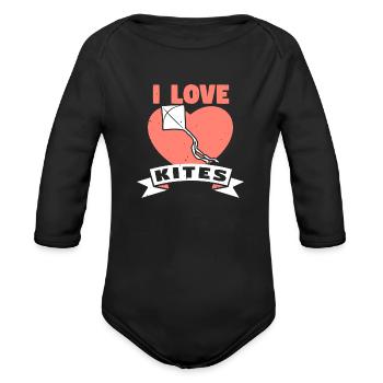 Kite I Love - Organic Long Sleeve Baby Bodysuit - black - Front
