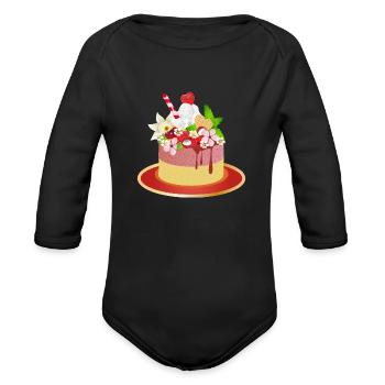 Fruity Tart – Sweet Dessert Motif - Organic Long Sleeve Baby Bodysuit - black - Front
