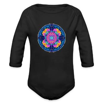 A floral fractal pattern colorful and bright - Organic Long Sleeve Baby Bodysuit - black - Front