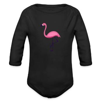 flamant rose debout rose bec rose - Cache-couche à manches longues bio - noir - Devant