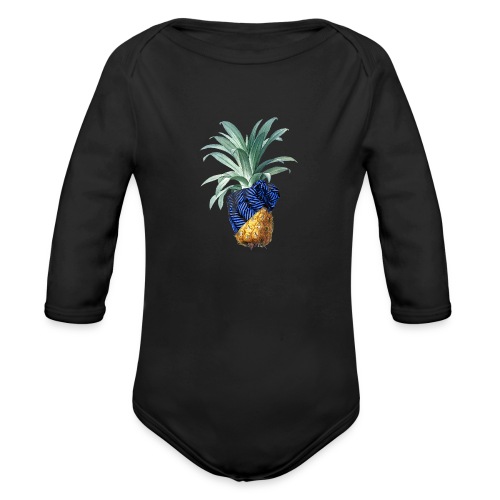 Pineapple with pineapple blue - Organic Long Sleeve Baby Bodysuit