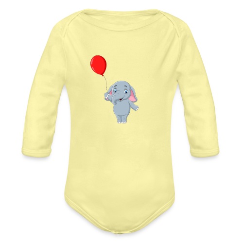 Baby Elephant Holding A Balloon - Organic Long Sleeve Baby Bodysuit