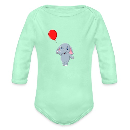 Baby Elephant Holding A Balloon - Organic Long Sleeve Baby Bodysuit