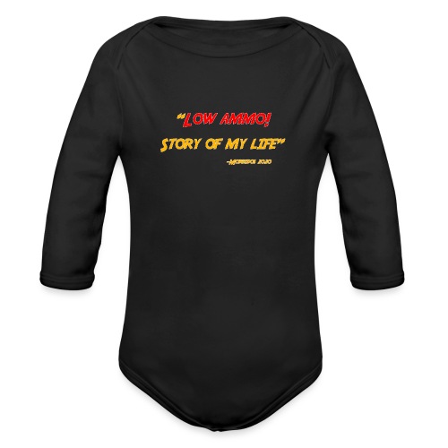 Logoed back with low ammo front - Organic Long Sleeve Baby Bodysuit