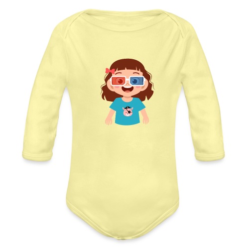 Girl red blue 3D glasses doing Vision Therapy - Organic Long Sleeve Baby Bodysuit