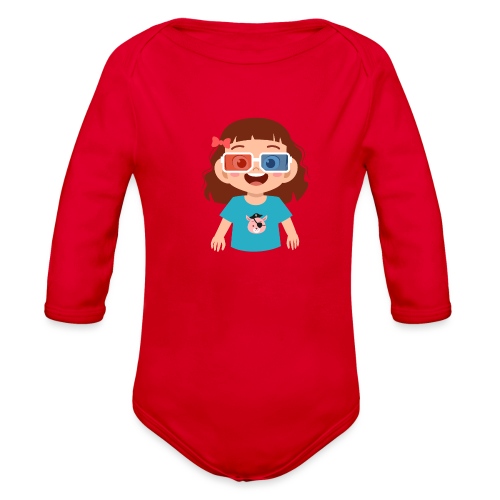 Girl red blue 3D glasses doing Vision Therapy - Organic Long Sleeve Baby Bodysuit