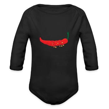 Hot Chilli Spicy Food Lover Funny Gift Idea - Organic Long Sleeve Baby Bodysuit - black - Front