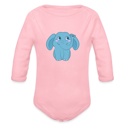 Baby Elephant Happy and Smiling - Organic Long Sleeve Baby Bodysuit