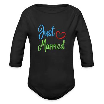 Just married - Organic Long Sleeve Baby Bodysuit - black - Front