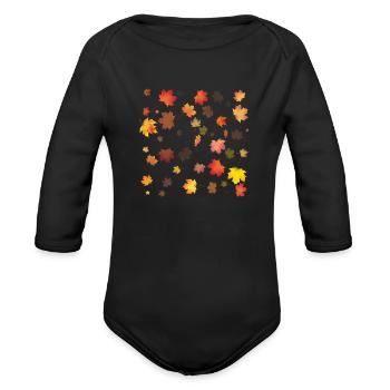 Autumn Maple Leaves - Organic Long Sleeve Baby Bodysuit - black - Front