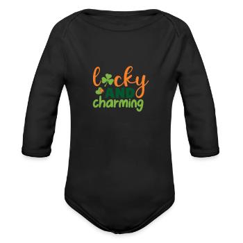 lucky and charming - Organic Long Sleeve Baby Bodysuit - black - Front
