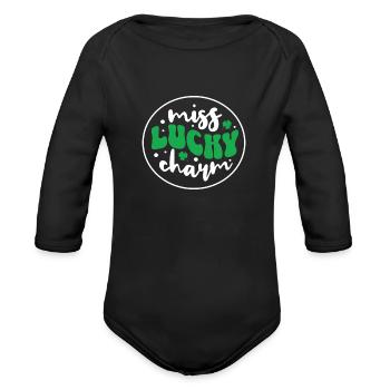 Miss lucky Charm FUNNY - Organic Long Sleeve Baby Bodysuit - black - Front