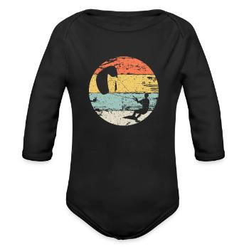 Kite Boarding Kiteboarder Retro Vintage Look - Organic Long Sleeve Baby Bodysuit - black - Front