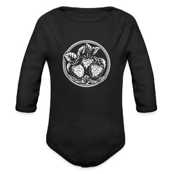 Strawberry Fruit Berries - Organic Long Sleeve Baby Bodysuit - black - Front