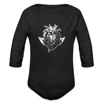 Strawberry Fruit Berries - Organic Long Sleeve Baby Bodysuit - black - Front