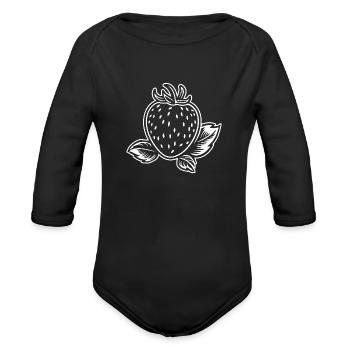 Strawberry Fruit Berries - Organic Long Sleeve Baby Bodysuit - black - Front