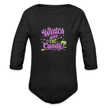 Witch Way to the Candy: Magical Quest! - Organic Long Sleeve Baby Bodysuit - black - Front