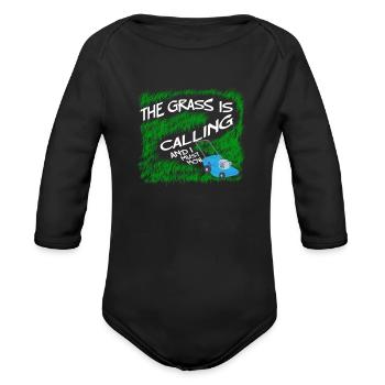 The Grass Is Calling Lawn Mower - Organic Long Sleeve Baby Bodysuit - black - Front