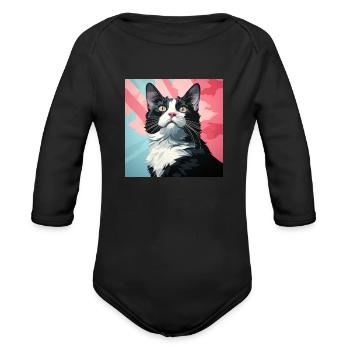 Tuxedo Cat Hope - Organic Long Sleeve Baby Bodysuit - black - Front