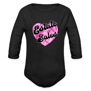 Estate Sales pink camo heart - Organic Long Sleeve Baby Bodysuit - black - Front