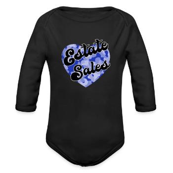 Estate Sales blue camo heart - Organic Long Sleeve Baby Bodysuit - black - Front