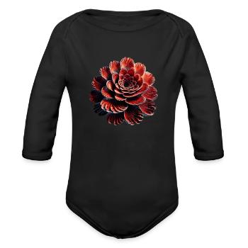 Red Flower Fractal - Organic Long Sleeve Baby Bodysuit - black - Front