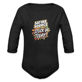 Satire Source: Stock Up Today - Organic Long Sleeve Baby Bodysuit - black - Front