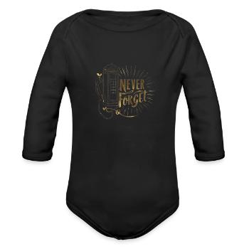 phone booth never forget - Organic Long Sleeve Baby Bodysuit - black - Front