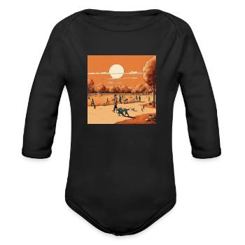 Design a satirical cartoon style - Organic Long Sleeve Baby Bodysuit - black - Front