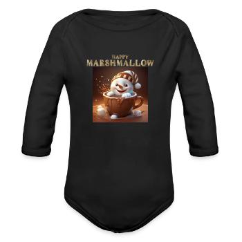 Happy Marshmallow: A Toasty Treat - Organic Long Sleeve Baby Bodysuit - black - Front